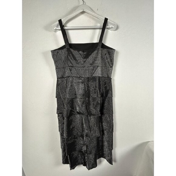 R&M Richards Womens Gray Silver Shimmer Cocktail Dress Size 14 Tiered Ruffle - Picture 2 of 8